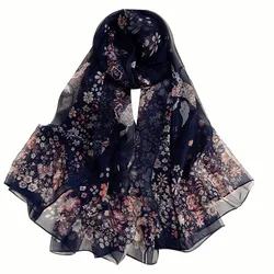 Bufanda de seda de hielo con protector solar para mujer, toalla de Playa Grande a la moda, chal fino con estampado Floral para aire acondicionado, 180x140cm
