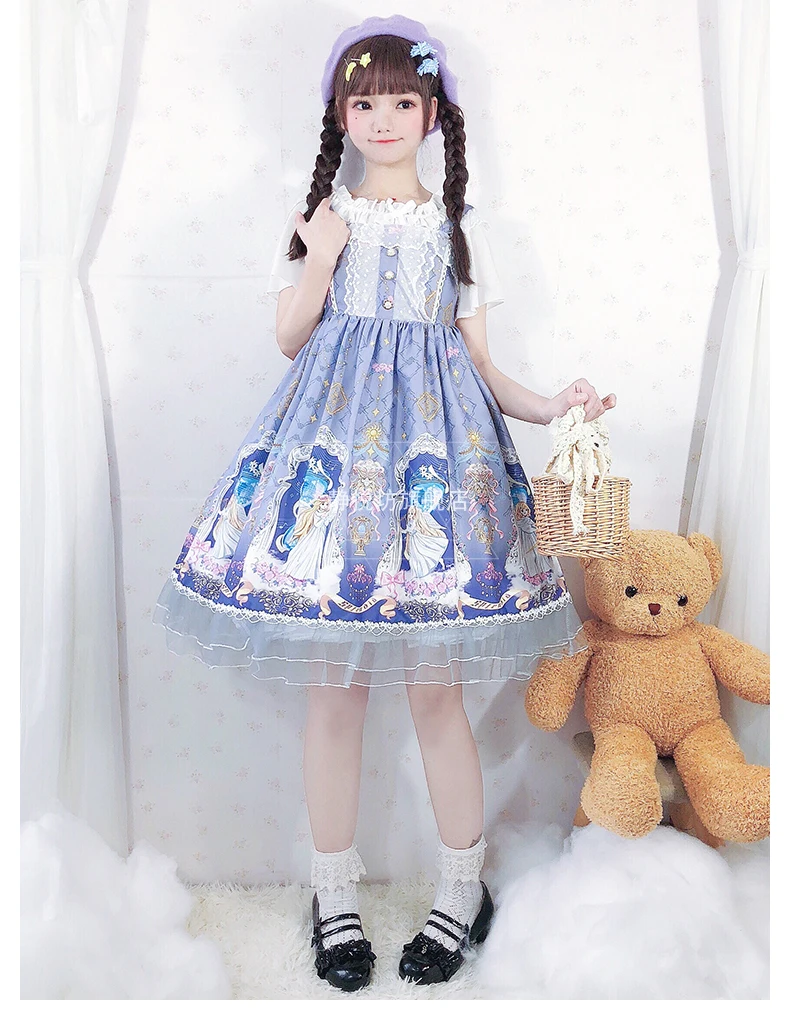 Vestido de lolita estilo kawaii para chica, ropa vintage de encaje con estampado de cintura alta, estilo victoriano, loli, cosplay gótico, lolita jsk