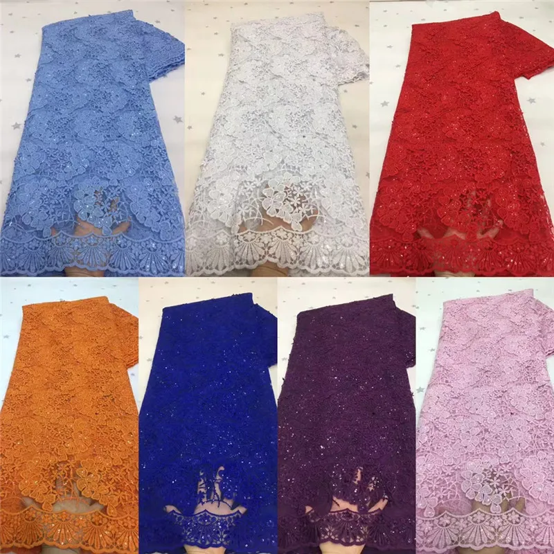 

2021 Sequin Lace Fabric Mesh 7 Colors African Embroidery Sequence Nigerian French Party Latest High Quality Tulle Hot Sale X98-1