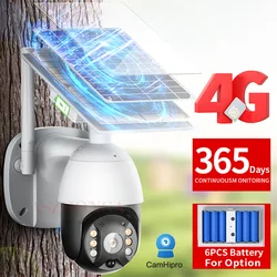 4G SIM Card Solar Panel Security IP Camera PTZ Dome Battery Surveillance Cam PIR AI Human Detection Color Night Vision CamHipro