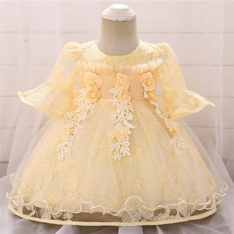 2020 Flower Girls Dresses 보석 긴 소매 레이스 아플리케 소녀 미인 대회 가운 맞춤 제작 바닥 길이 첫 성찬식 복장