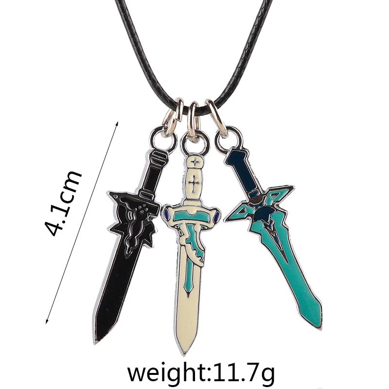 Anime Jewelry 3 Sword Art Online Pendants Necklace Enamel Cross Weapon Asuna Kirito Cosplay Necklace Unisex Jewelry Collier