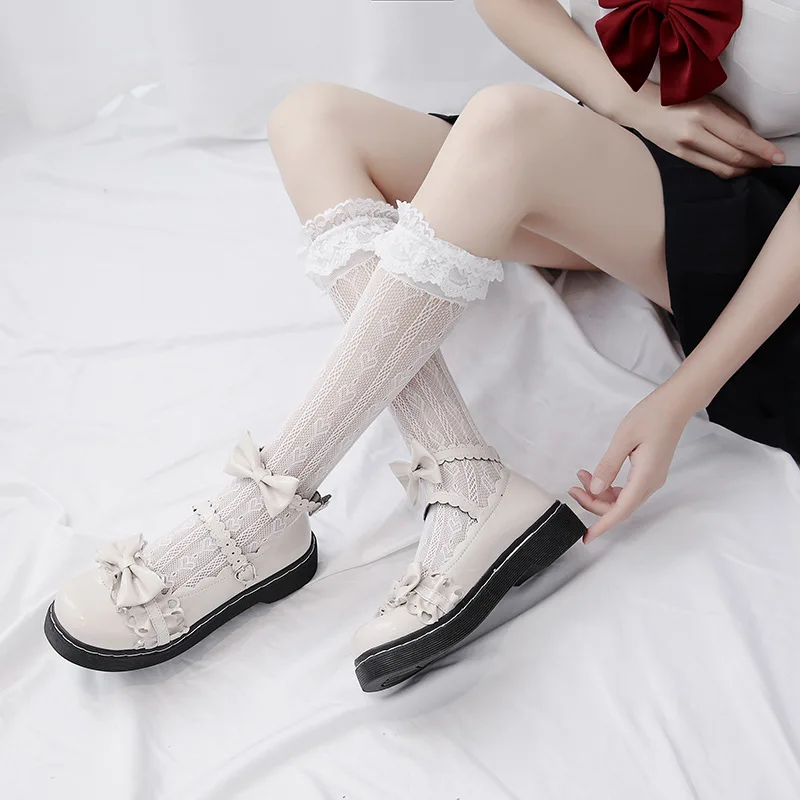 Japanese Anime Lolita Shoes Low Heel Lolitas Lace Bow Round Head Soft Girl Student Jk Uniform Shoes Sweet Cosplay Harajuku