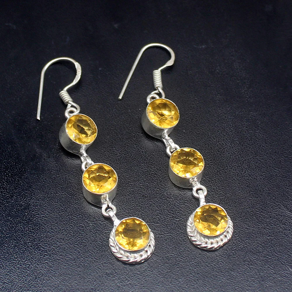 

Gemstonefactory Big Promotion 925 Silver Adorale Yellow Citrine Jewelry Women Ladies Gifts Dangle Drop Earrings 20212102