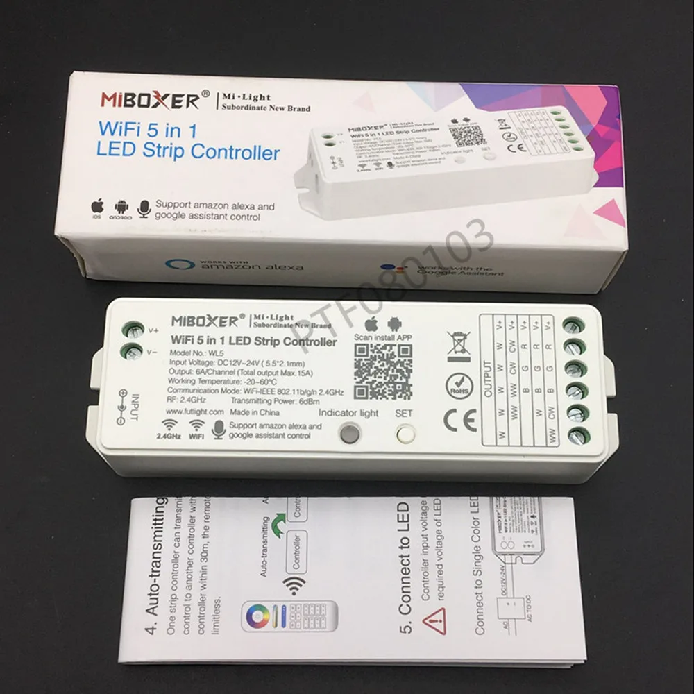 WL5 5 en 1 LED WIFI Contrôleur RVB RGBW RVB CCT led Couleur Simple led bande lumière Alexa voix Téléphone App