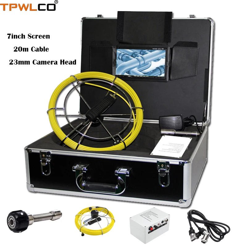 

20m Cable 7" Screen Endoscope Drain Pipe Inspection System 23mm Waterproof Industrial Video Camera Head Sun-visor 12pcs LEDS