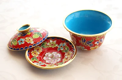 Beijing Cloisonne Covered Bowl with Copper Tire and Silk Enamel Restoration and Exquisite Home Decoration