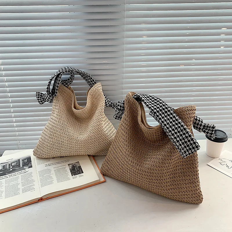 Summer Beach Straw Bags Fashion Rattan Women Shoulder Bags Wikcer Woven Female Handbags Large Capacity Casual Tote Purses