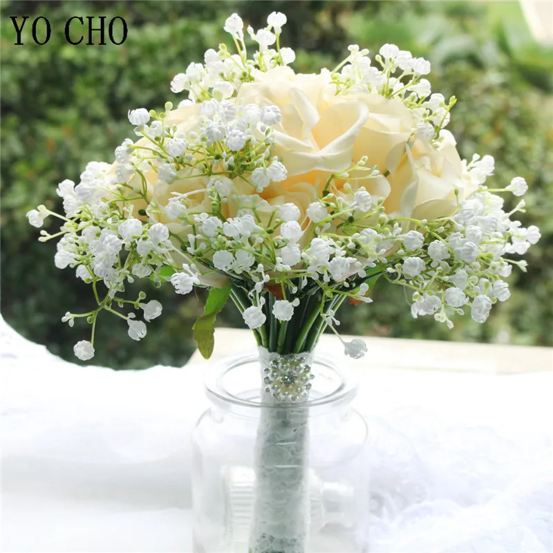 YO CHO Artificial Rose Gypsophila Wedding Bouquet for Bridesmaids Wedding Flower Bridal Bouquet Marriage Accessories Hand Holder