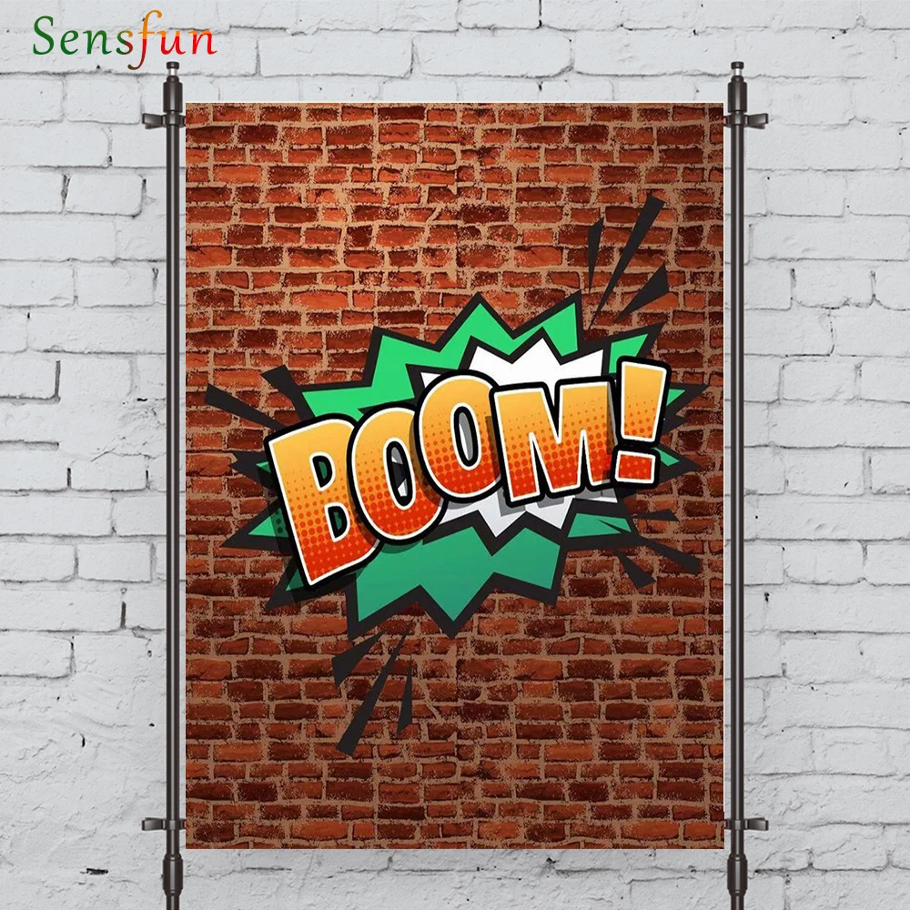 LEVOO Photography Backdrop Brick Wall Graffiti Cartoon Boom Fabric Custom Shoot Prop Background Photocall Photo Studio