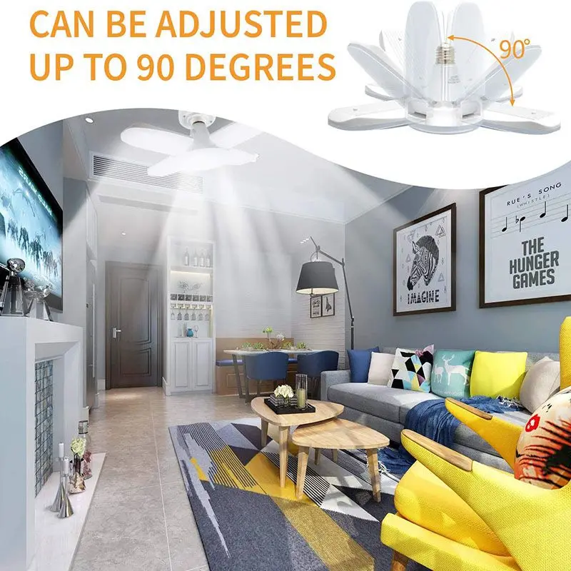 E27 Led Lamp Folding Light Bulb 30/45/55/60W 6500K LED Garage Light Bulb Foldable Fan Blade Lights lighting for Home Factory