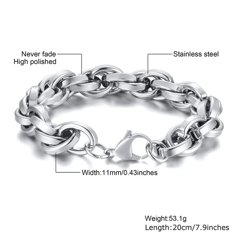 Men Twisted Rope Chain Bracelet ,Thick & Heavy Stainless Steel Cage Link Brazalets,Mens Chain Bracelet,Mens Jewelry