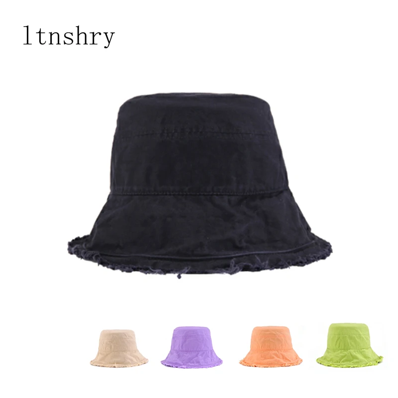 

New Spring Summer Solid color women buckets hat cotton fringed fisherman cap Flat top sun hat bucket hat women's hat outdoor