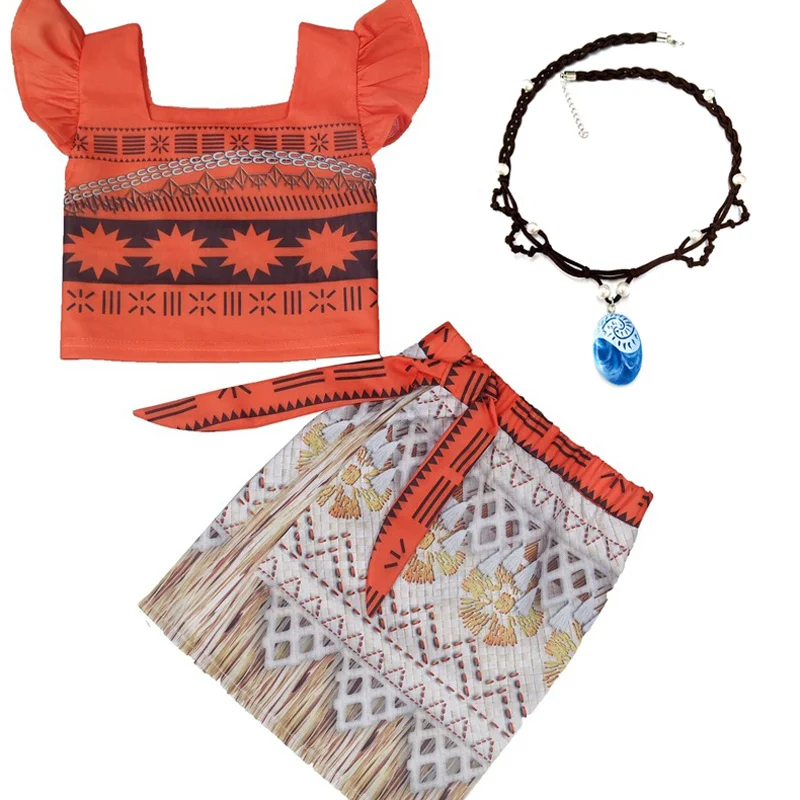 Dziewczyny kostium księżniczka Moana Vaiana sukienka Sling dziewczyna zestaw ubrania z naszyjnik Cosplay kostiumy Halloween dziewczyny sukienka Moana garnitur