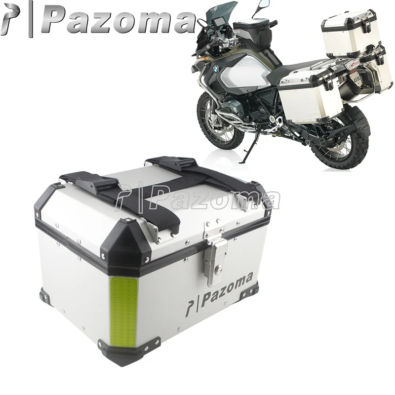 For Honda Harley BMW Hyosung Aprilia Motorcycle Silver Aluminum Rear Box Top Case Passenger Luggage Box Tail Trunk Cargo 45L