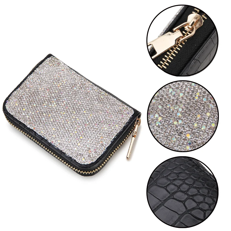 Luxury Color Diamond Pu Leather Women Short Zipper Coin Purses Black Design Clutch Wallet Female Money Credit Card Holder New