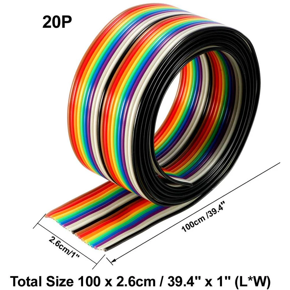 Ribbon Cable 20P Rainbow IDC Wire 1.27mm Pitch 1 Meter