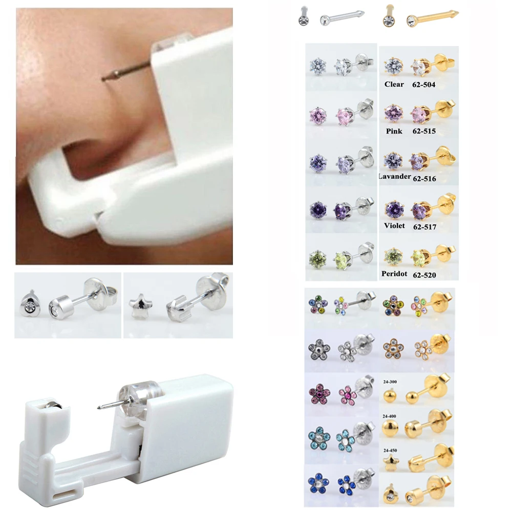 CHUANCI 1 PC Disposable Safety Nose Ear Piercing Gun Piercing Device With Sterile Crystal Stud Flower Star Heart Body Jewelry