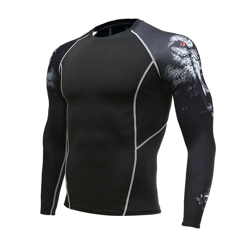 Run Mens Fitness Long Sleeves Rash Guard T Shirt Men Running Bodybuilding Tight Thermal Compression Shirts Gym Workout T-Shirt