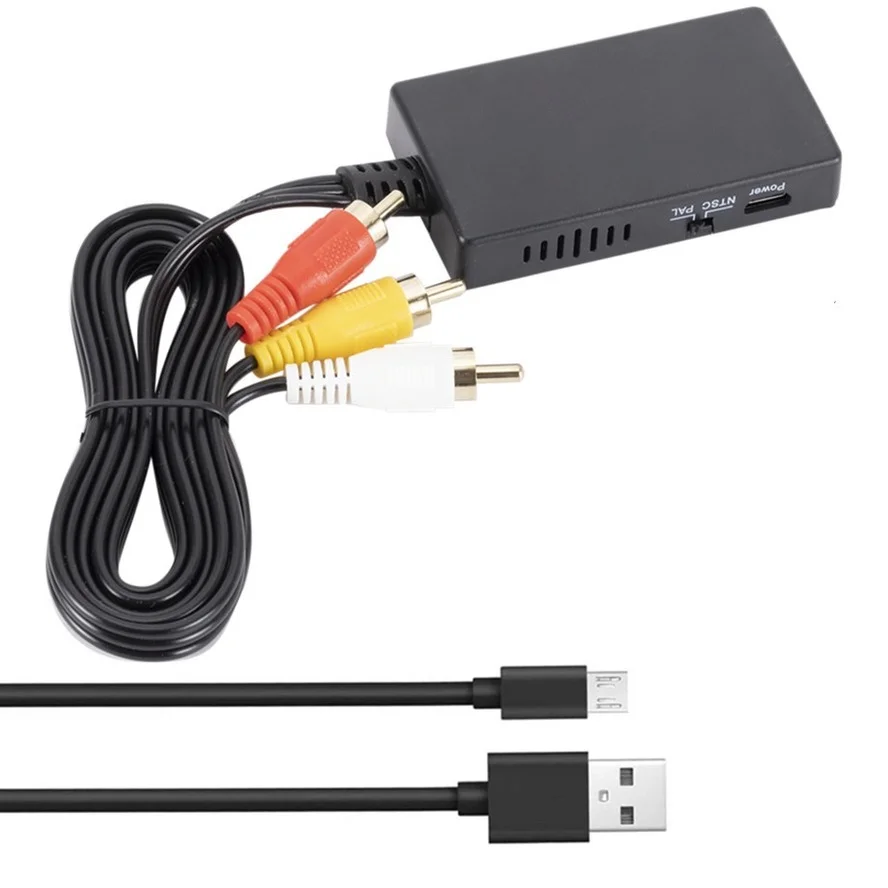 WVVMVV HDMI To RCA AV/CVBS 어댑터 HD 비디오 컨버터 박스, HDMI to RCA AV/CVSB L/R 비디오 1080P 미니 HDMI to AV 지원 NTSC PAL