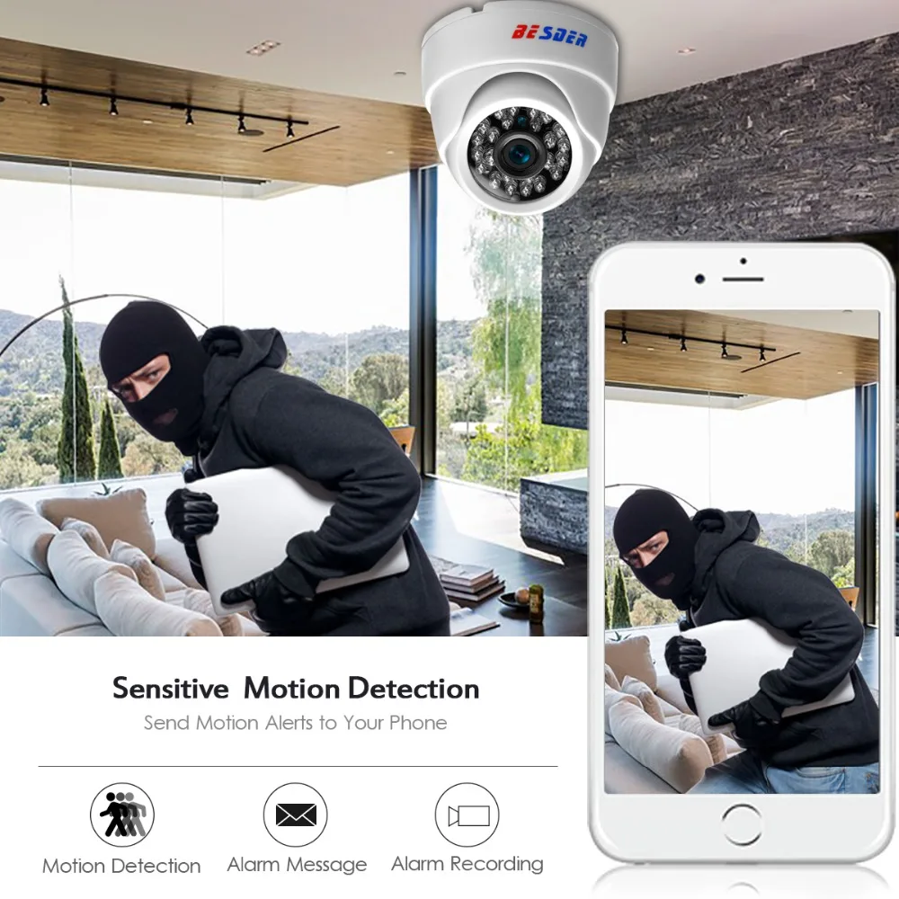 BESDER-Caméra de surveillance intérieure IP HD 5MP/1080p, dispositif de sécurité sans fil, grand angle, avec détection de mouvement, P2P, RTSP, SACXMEye, P2P, DC, 12V, POE, 48V