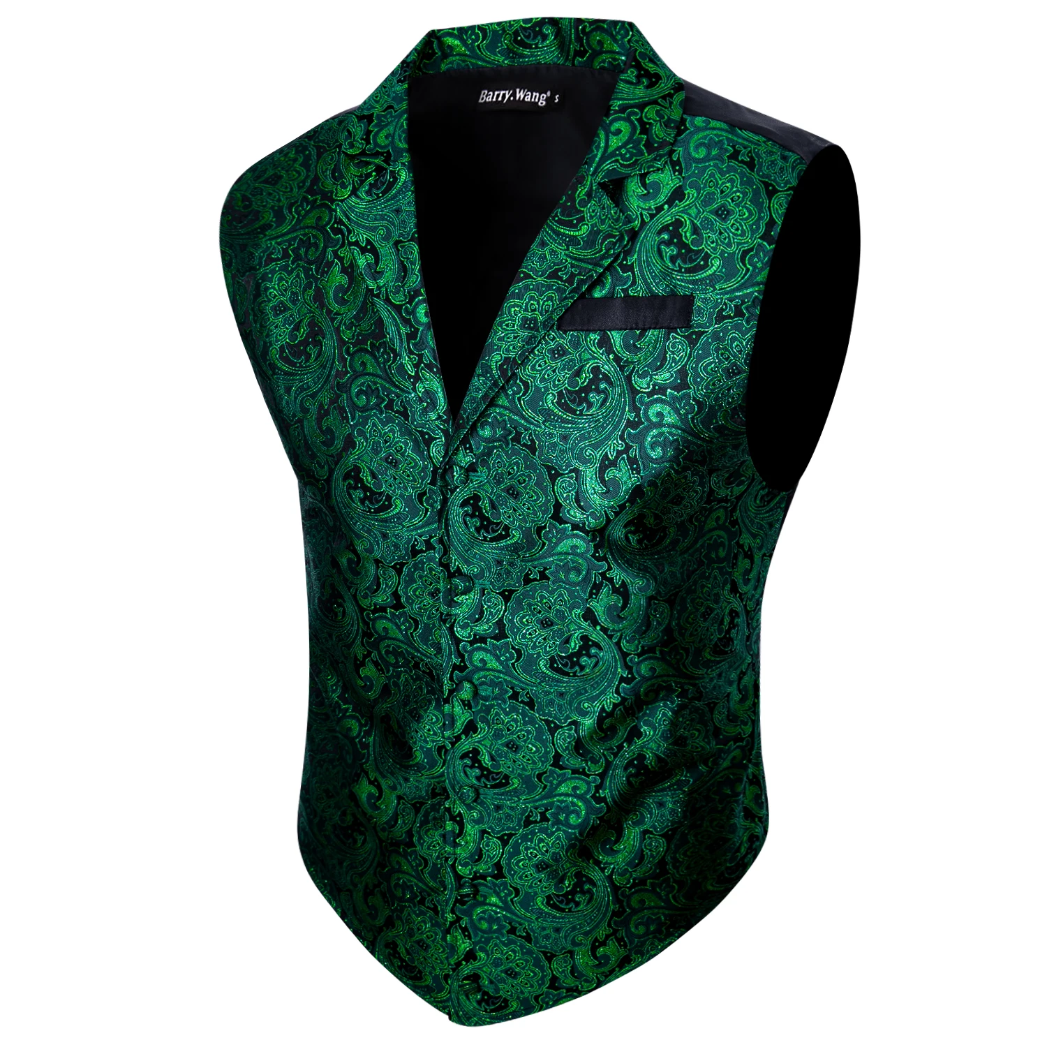 Green Mens Singlebreasted Paisly Silk Waistcoat Suit Collar New Arrival Autumn Mens Sleeveless Suit Vest Barry.Wang Designer