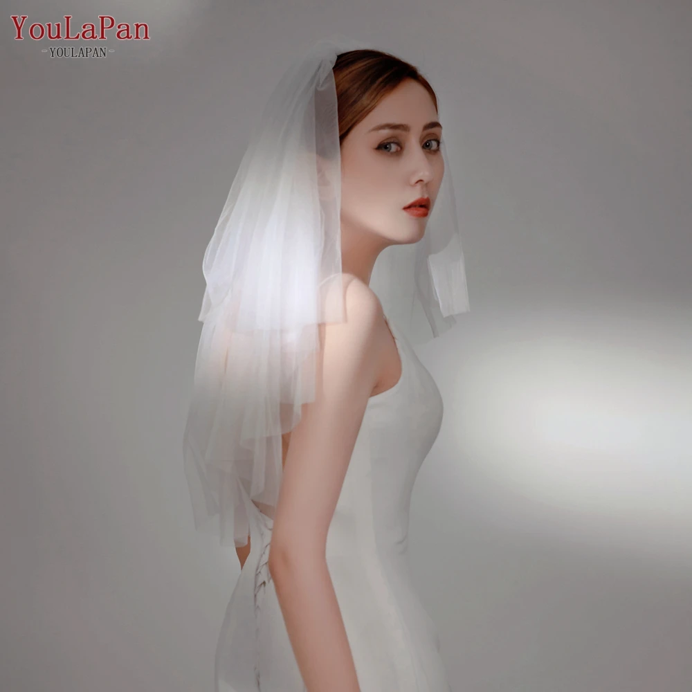 YouLaPan  Graceful 2 Layer Wedding Veils for Brides Short veil with Cut Edge Wedding Veils with Comb Wedding Collection Set  V28