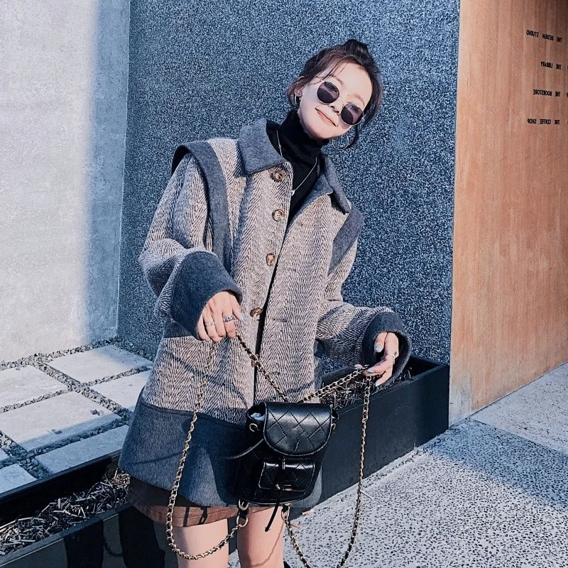 Mid Ladies Long Wool Blends Coat Loose Fit Womens Single Breasted Winter Padded Outwear Vintage Casual Colors Mixed Woolen Coats