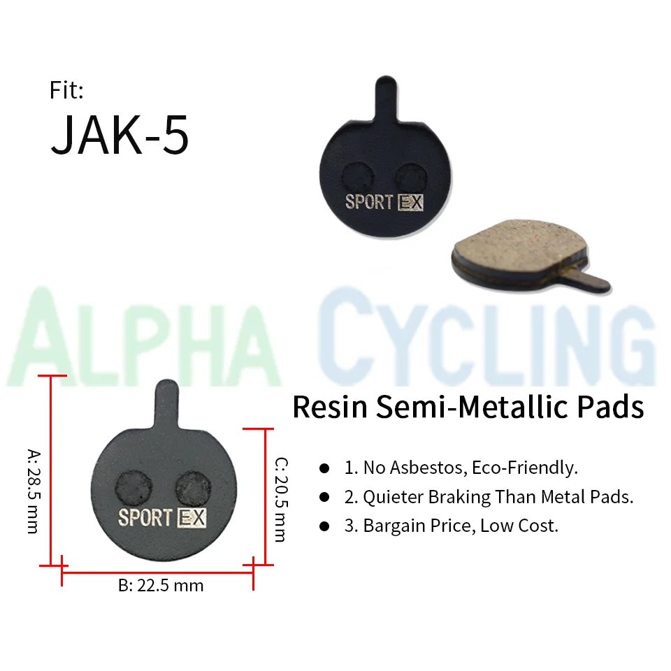 Bicycle Disc Brake Pads for JAK-5 Caliper, for Magura Clara, Lousie Caliper, Sport EX Class Resin, 4 Pairs