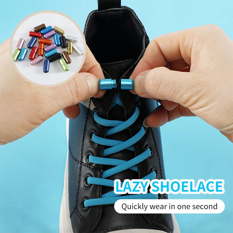 

Metal Lock Shoelaces Round Elastic Shoe Laces Special No Tie Shoelace for Men Women Lacing Rubber Zapatillas 12 Colors