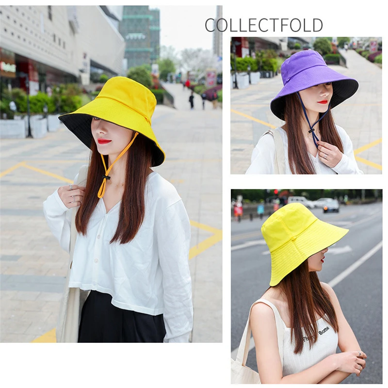 Sun Hat Summer Foldable Bucket Hat for women  Outdoor Sunscreen Cotton Fishing Hunting Cap Anti-UV  wide brim bucket  Sun hat