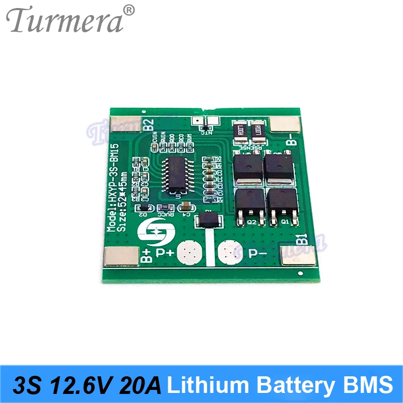 Turmera 3S 20A BMS 12.6V 18650 Lithium Battery Protected Board for 10.8V 12V Screwdriver Drill or Uninterrupted Power Supply Use