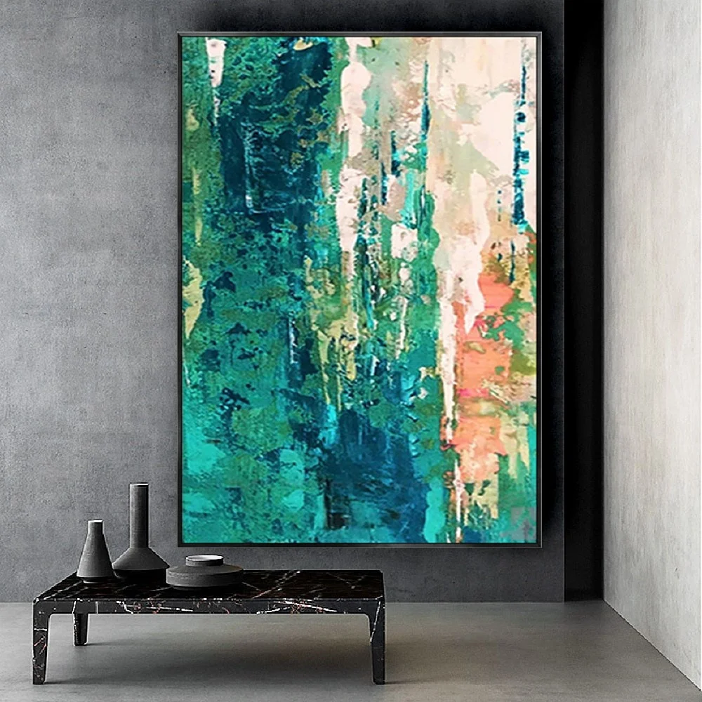 Large Nordic Abstract Handmand Oil Painting On Canvas Green Scraper Texture On The Wall Art Decor Picture For Living Room Mural