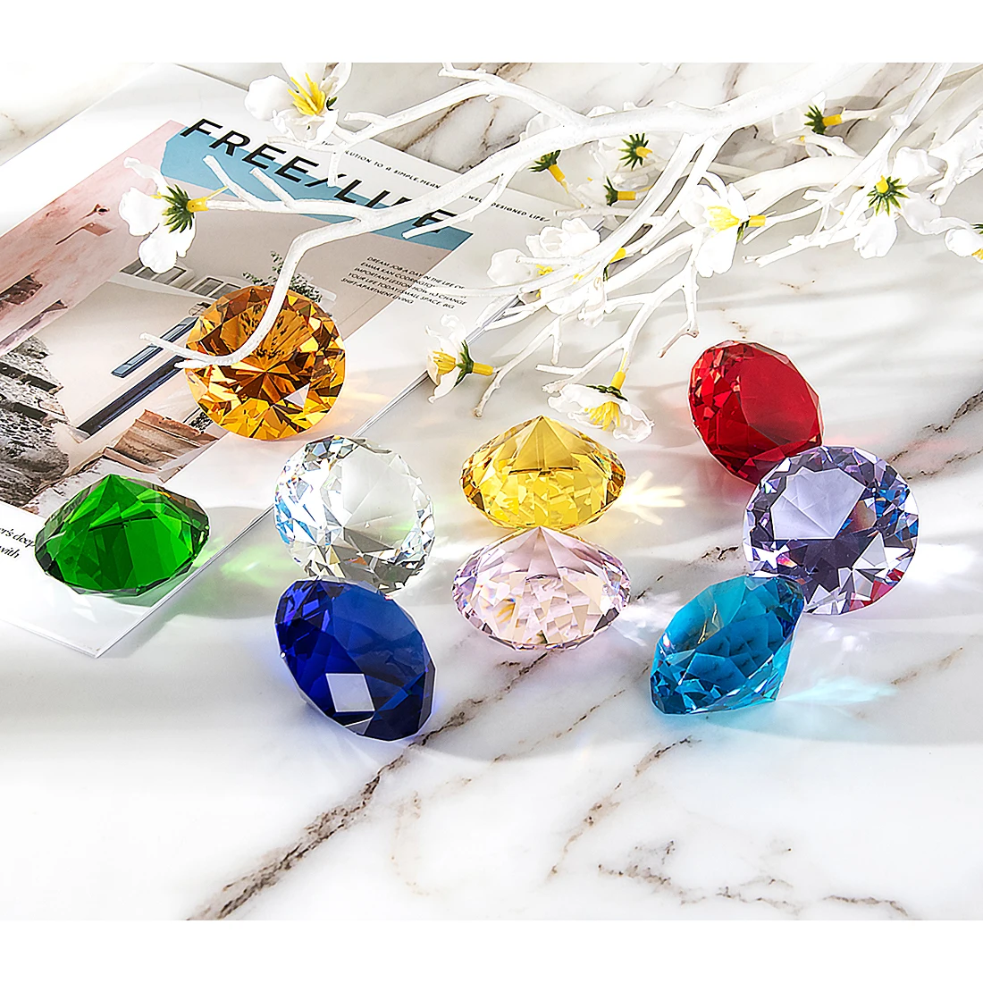 Pisapapeles de cristal brillante de 50MM(2 pulgadas), Gema de cristal de Color, centro de mesa para fiesta, oficina, decoración de boda, favores, regalo