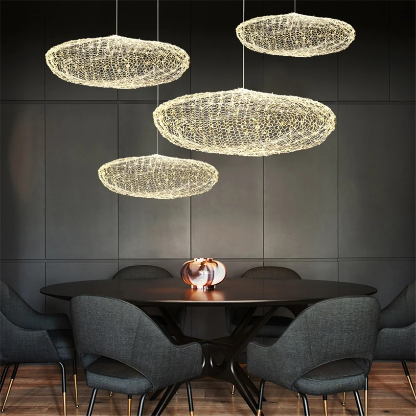 

Nordic Fishnet Cloud Iron Pendant Lights Shopping Mall Restaurant Bar Cafe Hotel Engineering Hanging Lamps Decorative Lighting