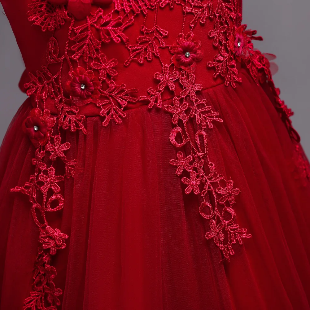 Vestido largo de encaje con flores para niña, traje de fiesta, boda, graduación, 4 a 15 años