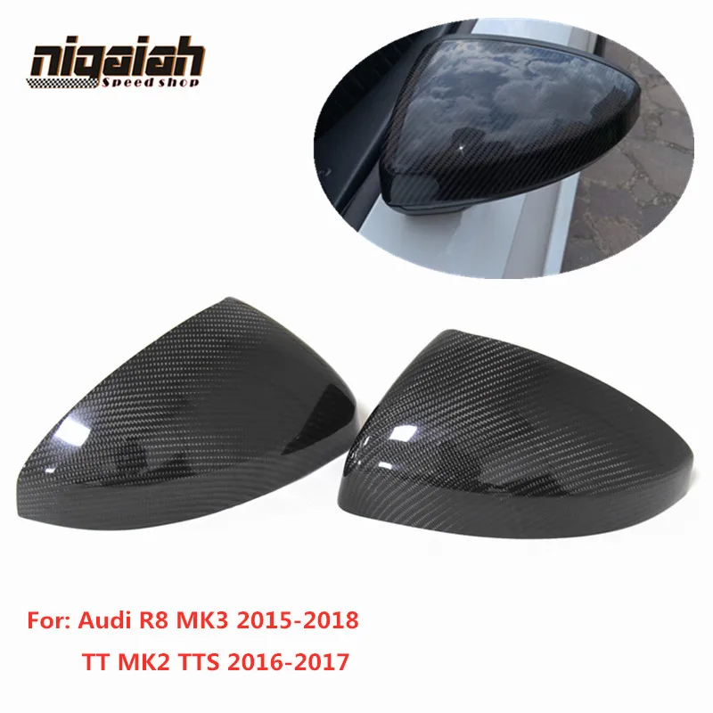 New R8 TT Carbon Fiber Side Mirror Covers Caps for Audi R8 MK3 TT MK2 2015 2016 2017 2018 Replacement with / without Lane Assist