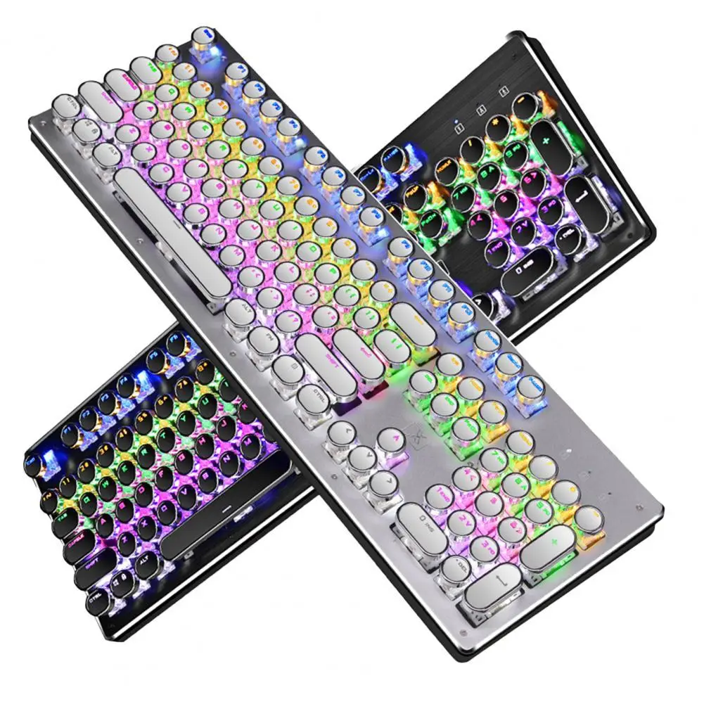 Retro Round Glowing Keycap Backlit 61-Key Dual-Mode RGB Backlit Gamer Mechanical Keyboard For PC Computer