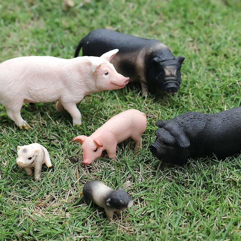 Oenux Simulation Cute Poultry Farm Animals Model Duck Goose Hen Chicken Cow Pig Miniature Action Figures Toy Xmas Gift For Kids