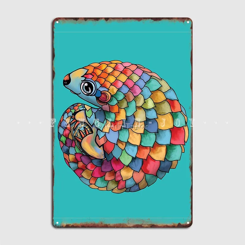 Rainbow Pangolin Metal Sign Wall Mural Mural Funny Wall Decor Tin Sign Posters