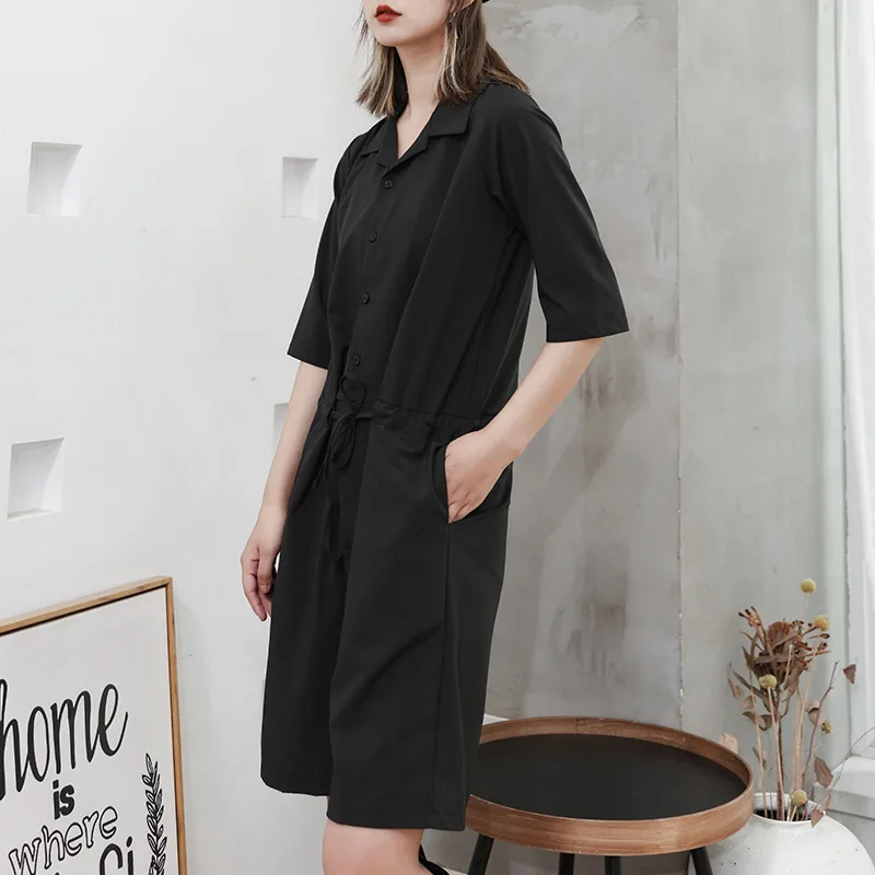 

Women's Cargo Jumpsuit Shorts Summer New Fashion Dark High Street Casual All-Match Large Lapel Jumpsuit