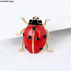 1pc Small Full Red Crystals Ladybug Brooches Handmade Oil Insect Brooch Fashion Animal Rhinestone Scarf Corsage Accessories Pin