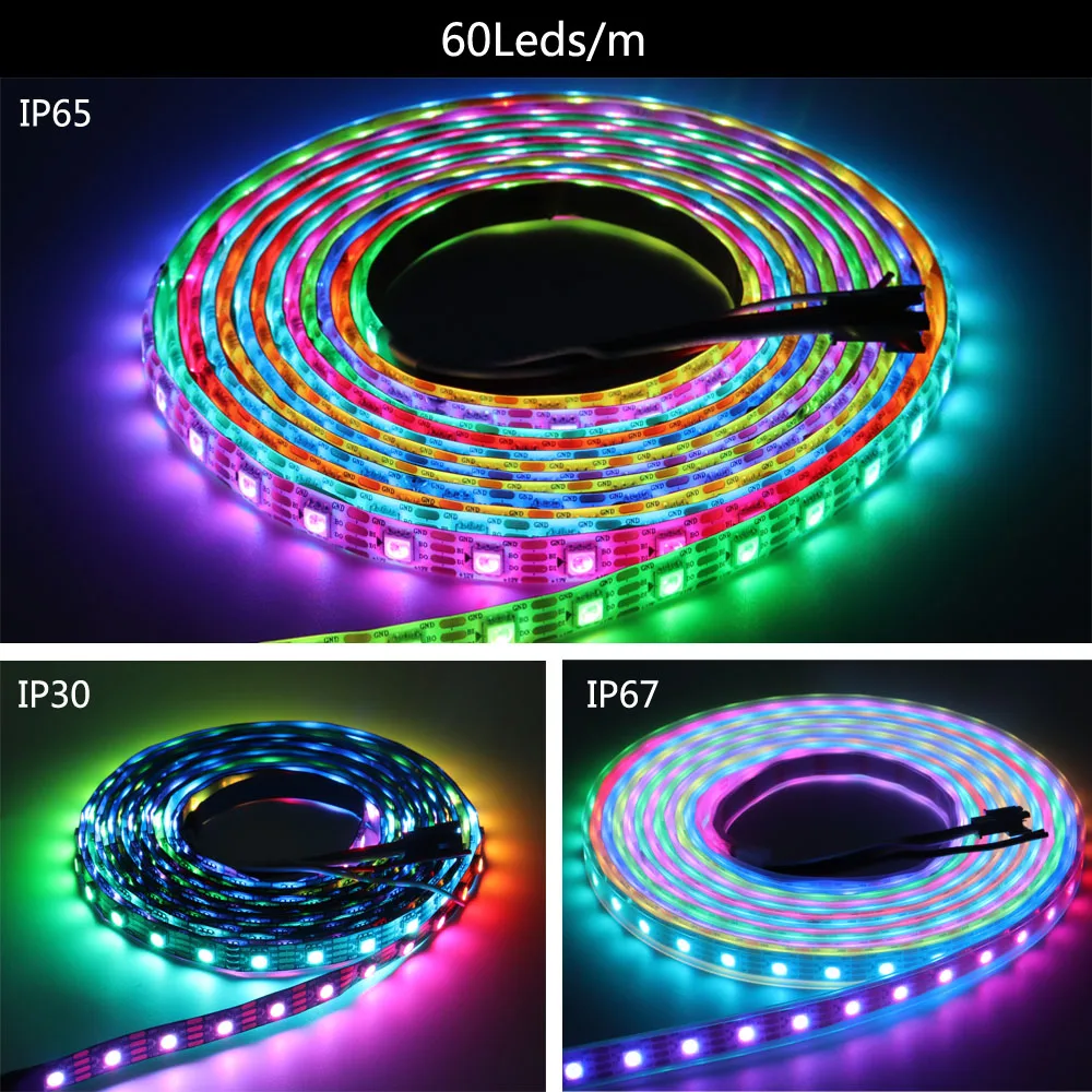 WS2811 WS2812B WS2813 WS2815 30/60/Leds/M Rgb Led Strip Individueel Adresseerbare Tape Licht IP30/IP65/IP67 DC5V DC12V