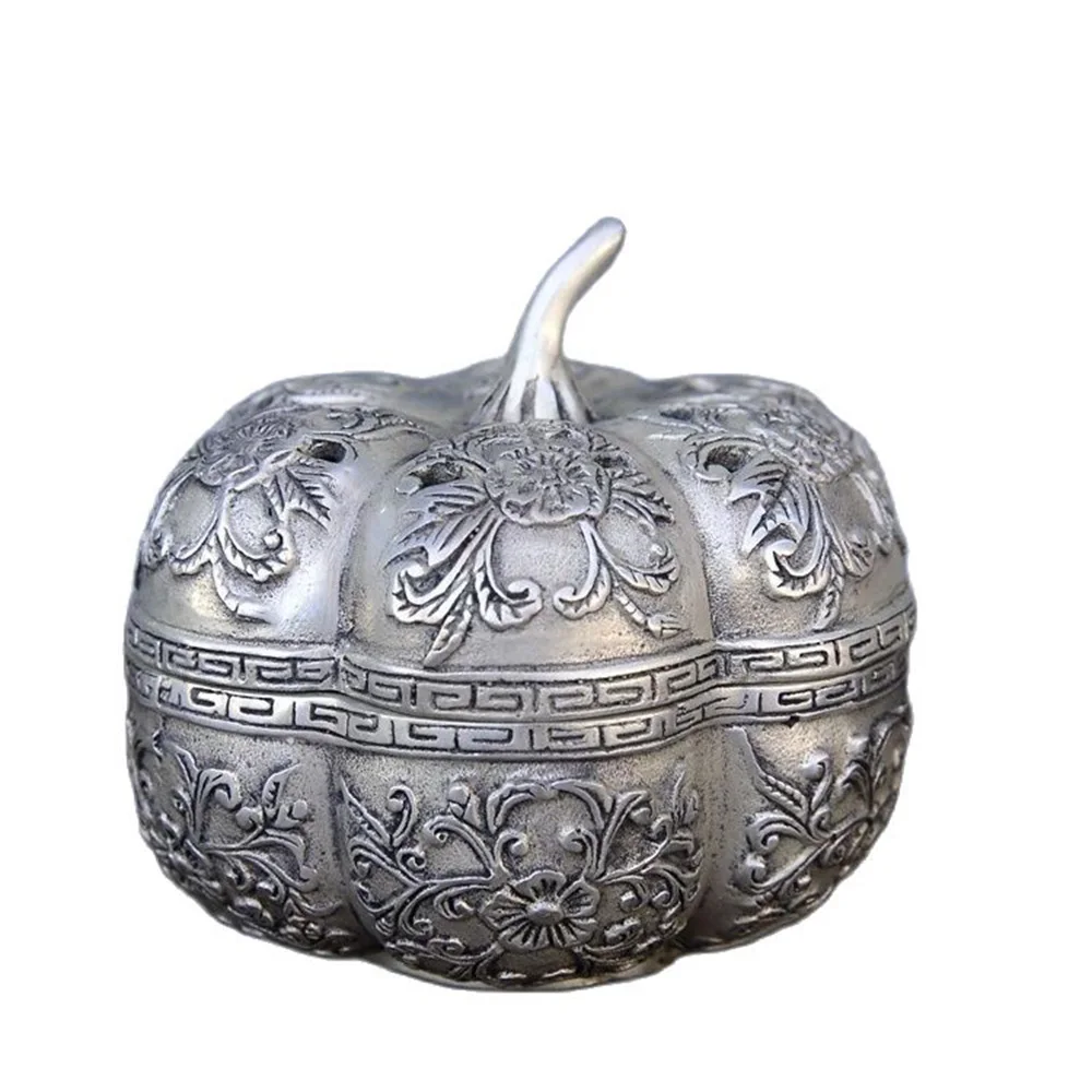 

Chinese old silver copper flowers and pumpkin statues incense burner home decoration metal handicraft