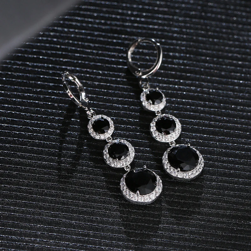 HuiSept Earrings Silver 925 Jewelry Round Shape Sapphire Zircon Gemstones Drop Earrings for Women Wedding Ornaments Wholesale