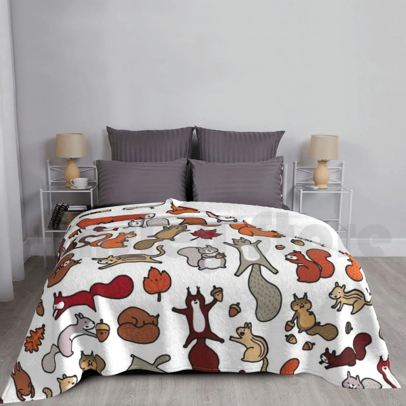 Squirrels In Fall Doodle Blanket Fashion Custom 1335 Kawaii Cute Squirrel Squirrels Doodle Chipmunk Flying