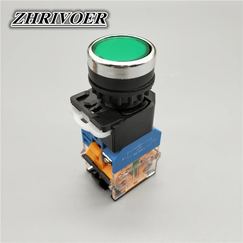 22mm LA38-11D/LA38-11DS with Light Flat Head Button Switch Momentary/Latching Push button switch 10A/440V  AC/DC 6-380V