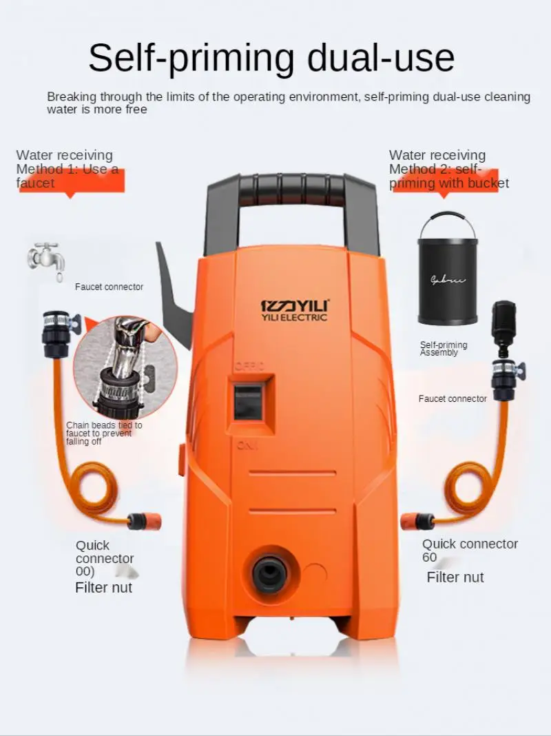 220V 1200W lavatrice ad alta pressione per auto lavatrice portatile per uso domestico piccola potente pistola ad acqua per lavaggio auto artefatto