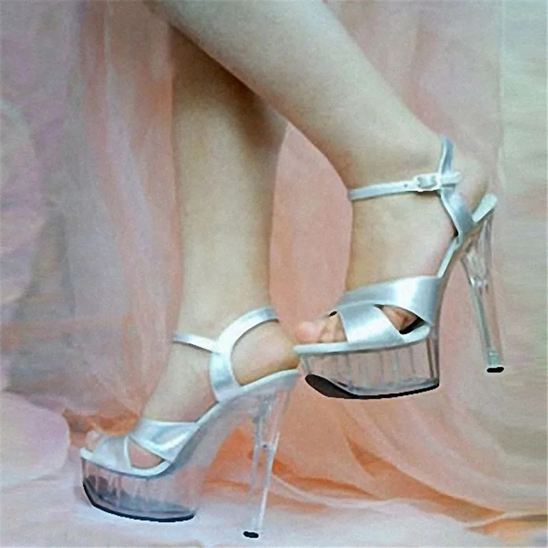 Sexy stage models for 15 cm high heels, PU material pole dancing show transparent sandals