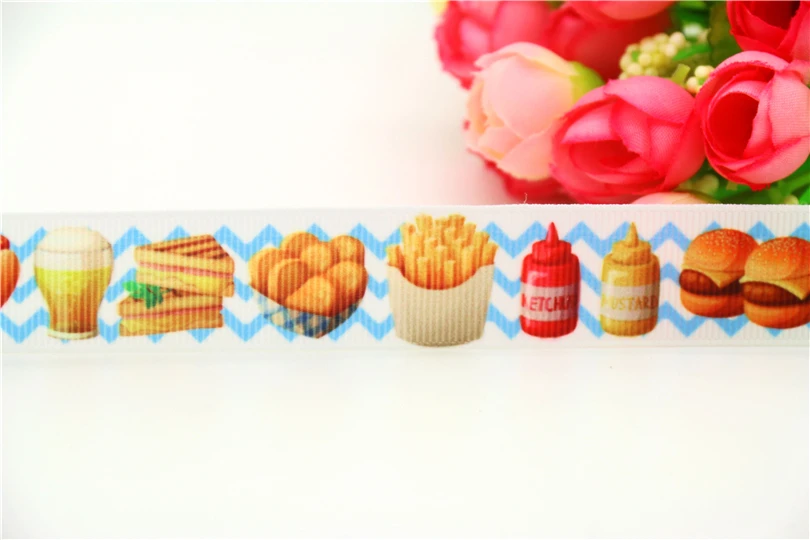 DHK 7/8'' 5yards Hamburger chevron printed grosgrain ribbon headwear hair bow diy party decoration OEM 22mm E1215